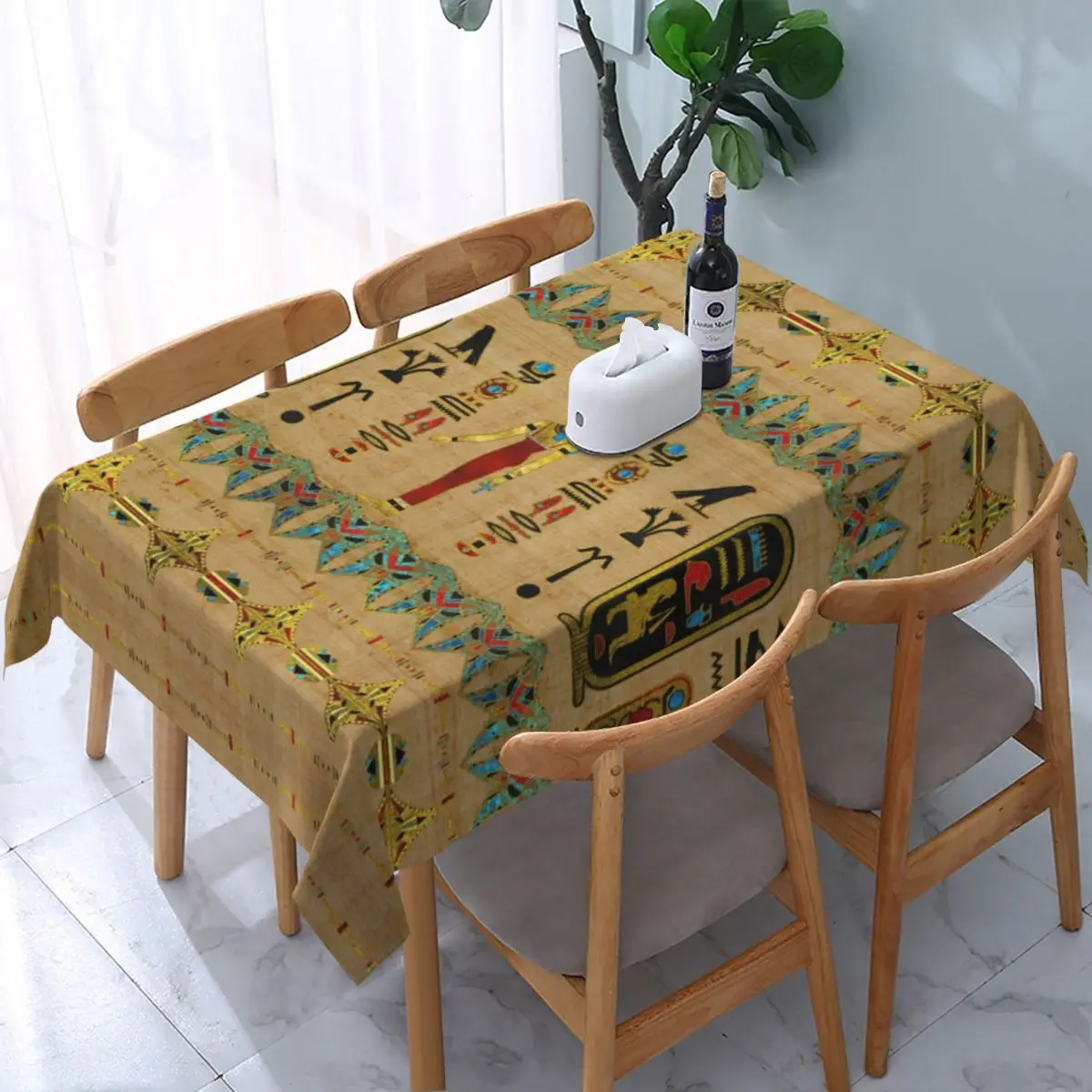 

Rectangular Tablecloth Tablecloth Fit 40"-44" Elastic Edge Table Cloth Ancient Egypt Table Cover