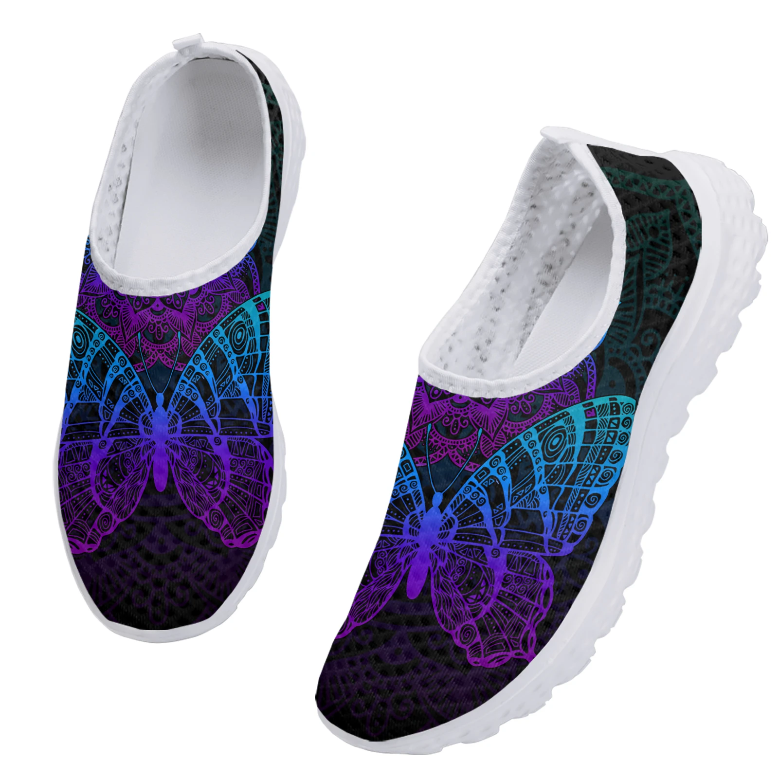 Colorful Gradient 3D Butterfly Print Lightweight Summer Ladies Home Shoes Soft Summer Mesh Shoes Zapatos Planos