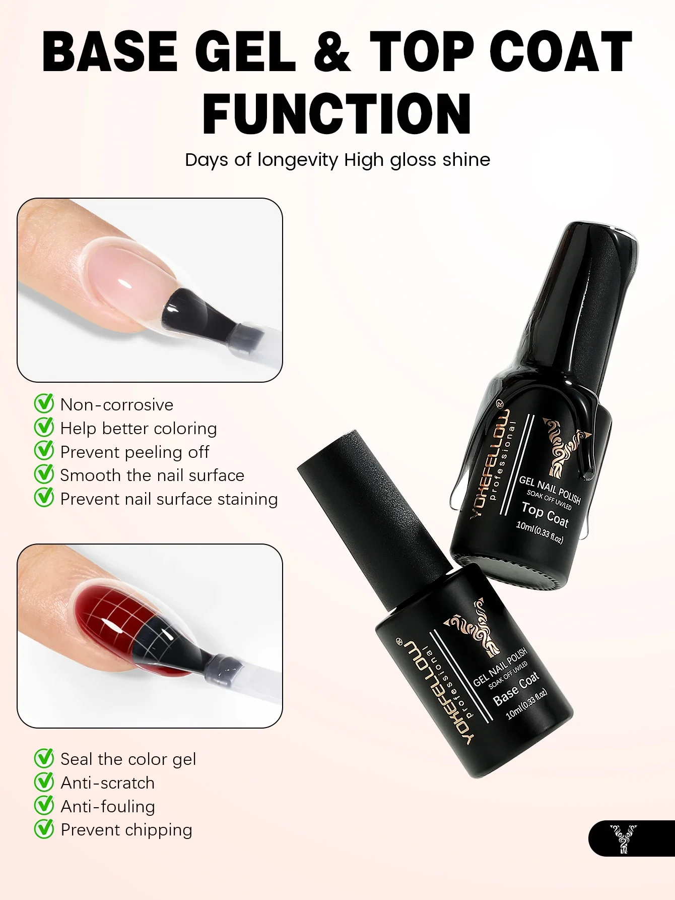 YOKEFELLOW Cherry Blossom Pink Gel Nail Polish Set with UV LED Light Base Gel Top Coat Starter Kit Popular Sheer Pink Gel Polish 6