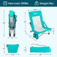 High Back Folding Beach Chair with Detachable Cooler Bag Back Mesh Back Sand,Travel,Support Up to 350 lbs 2pc Camping Chair 2
