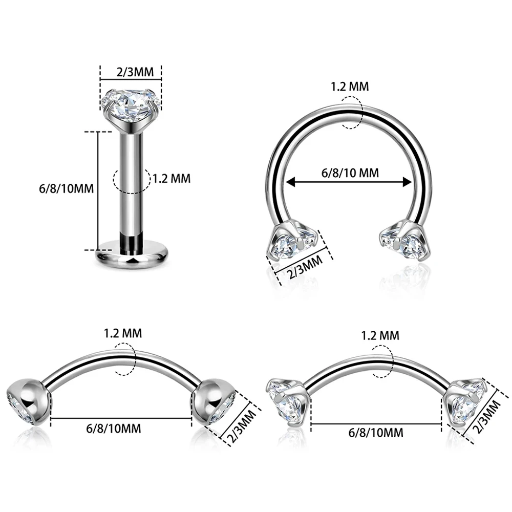 Piercing Jewelry Body Piercing Earrings Ear Piercing Jewelry Body Piercing Jewelry Body Jewelry 5Pcs G23 Titanium 16G CZ Tragus Eyebrow Piercing Stud Earrings Septum Nose Rings Internal Thread