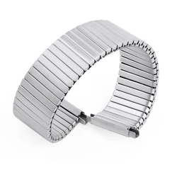Adjustable Elastic Strap Stainless Steel Watch Bracelet in Brushed Silver - M about 140mm (Silver)