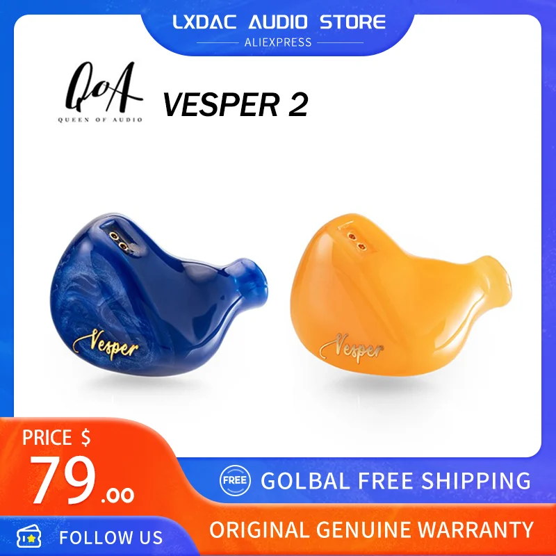 

QOA Vesper 2 Resin HIFI In-ear Earphone Monitor 1DD+1 Knowles BA Hybrid Driver Unit Audiophile Earbud Detachable 0.78 2Pin Cable