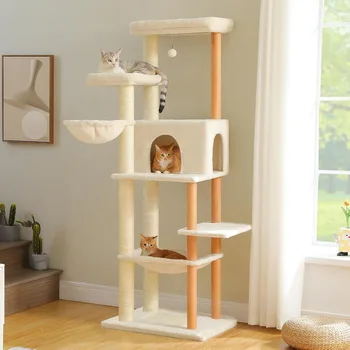 Tall Wooden Cat Tree Tower 1