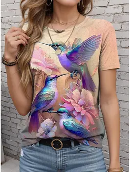 Women's T-shirt Summer Hummingbird Patterns Short Sleeve Fashion Sexy Girls Clothes Y2k Print Tees Casual Wowen's Clothing 1