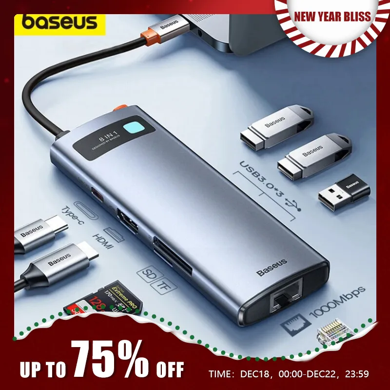 Baseus 맥북 프로용 USB 3.0 허브, 노트북 태블릿 액세서리, C타입-이더넷 포트, PD 100W 어댑터, 4K, 60Hz