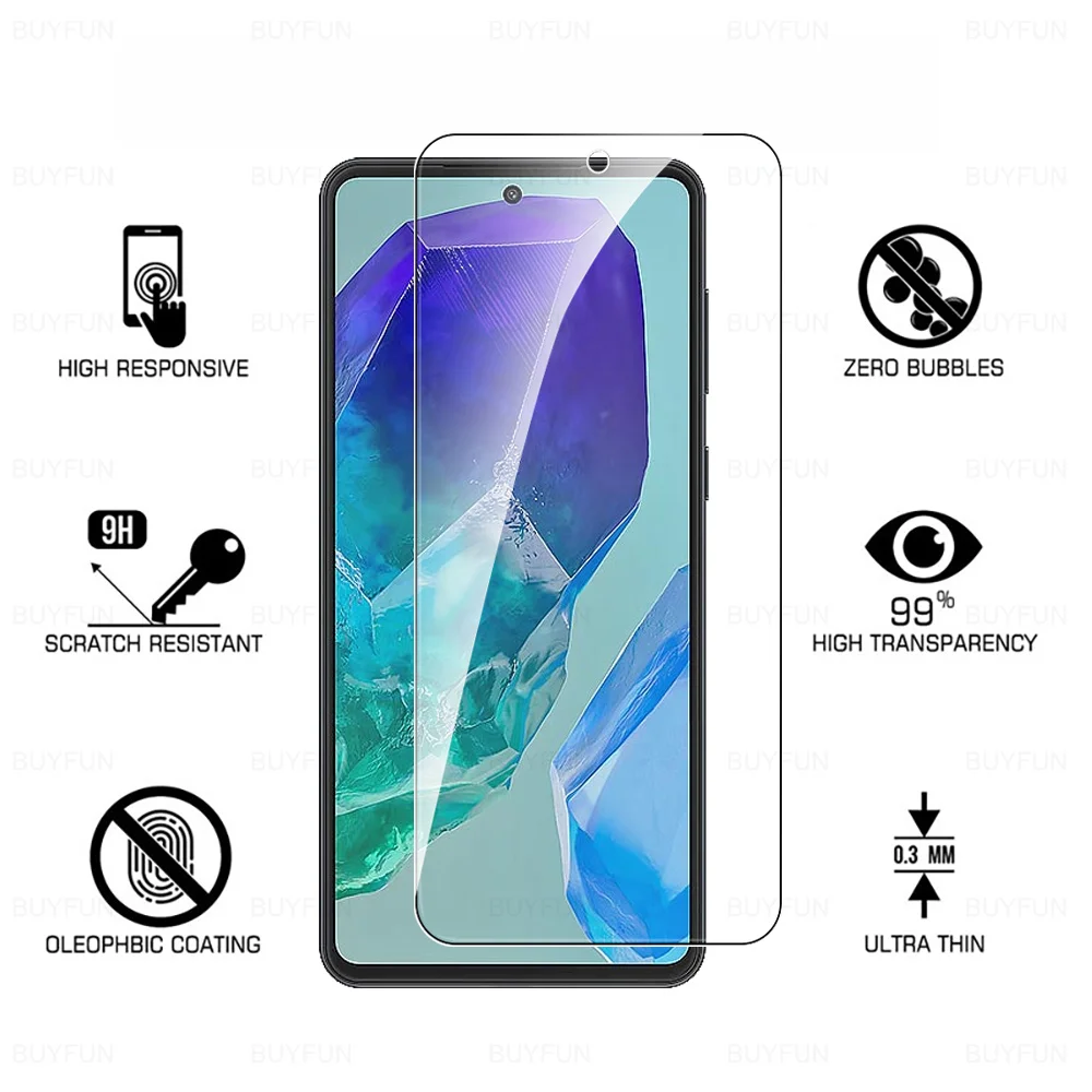 Screen Protector Tempered Glass Phone Protector Cover 1-5Pcs Tempered Glass Case For Samsung Galaxy M55 5G Screen Protector For Samsung M15 M54 M14 M53 M52 M33 M23 M13 4G C55 Glass