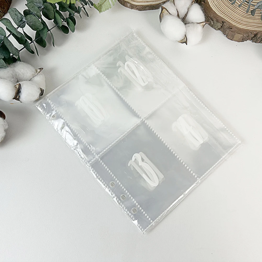 25sheets Multifunctional For A5 Loose Leaf Portable Photo 6 Ring Hole Practical Document School Cash Binder Pocket Clear Lattice