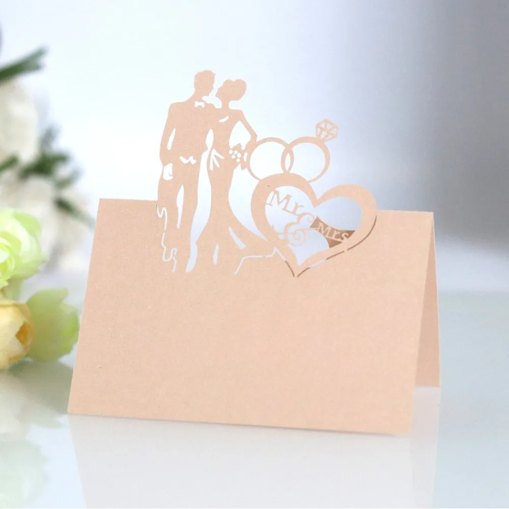 Hollow 3D Wedding Seat Cards Bride and Groom Love Paper-cut Seat Cards Banquet Decoration Number Table 50pcs