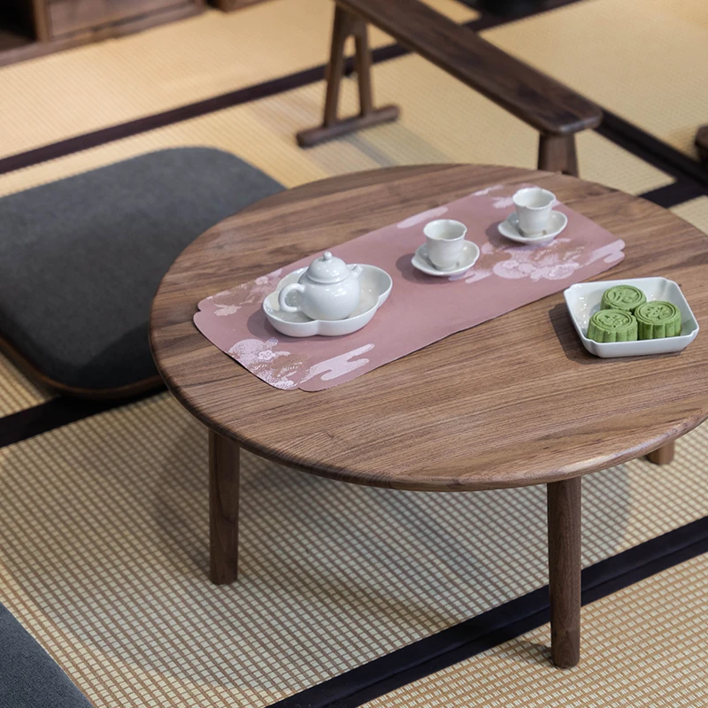 

North American black walnut round coffee table small table simple solid wood low tea table living room tatami rice tea room