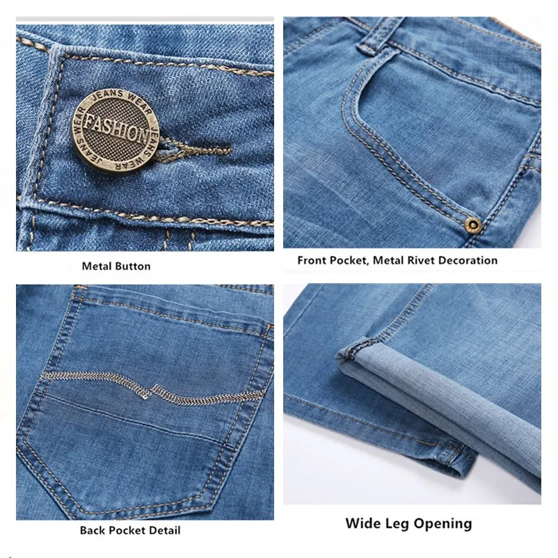 Summer Shorts Calf Length Trousers Plus Size 48 42 Men Denim Elastic Stretched Thin Jean Oversized Classic Straight Streetwear men jeans denim pants denim shorts summer jeans shorts
