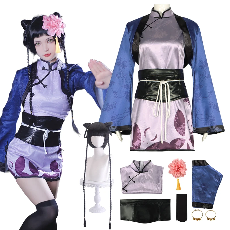

Ran Mao Cosplay Costume Anime Black Butler Cosplay Women Sexy Chinese Cheongsam Dress Wig Set Halloween Carnival Costumes