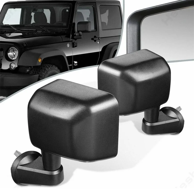 2 Pieces Towing Mirrors For Jeep Wrangler JK 2007 - 2014 2015 - 2017 Manual Fold Power Heated Side Textured Black Wing Mirror