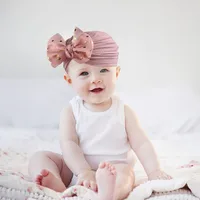 New Bow Baby Indian Caps Solid Color Soft  Elastic Bowknot Newborn Boy Girl Turban Caps Headwear Kids Accessories Photo Props 3