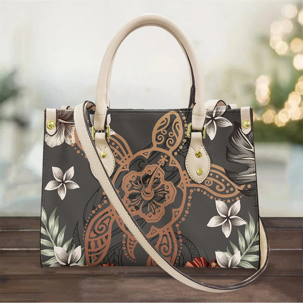 Sea Turtle Red Hibiscus Hawaiian Pattern Print Crossbody Bags