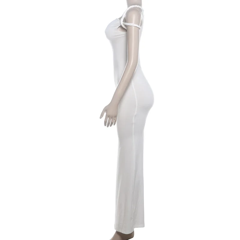 Vestidos sexis de verano para mujer, de color liso, irregulares, con cuello oblicuo, manga corta, ajustados, largos, para fiesta de noche Y2K.