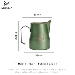 Premium Stainless Steel Milk Frothing Pitcher with Sharp Spout - 350/450ml, Black/Silver Finish (Green 450)