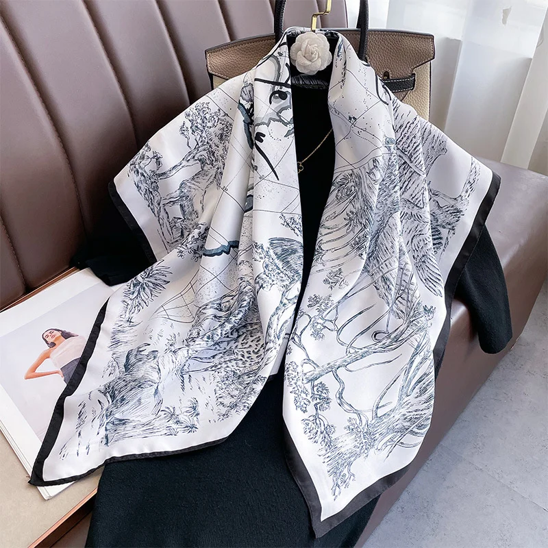 Seiden schal Scarf top Head wraps für Frauen Luxus Design Haars chals 90*90cm Schals Hijab Foulard Bandana Femme Kopftuch – Detail 21