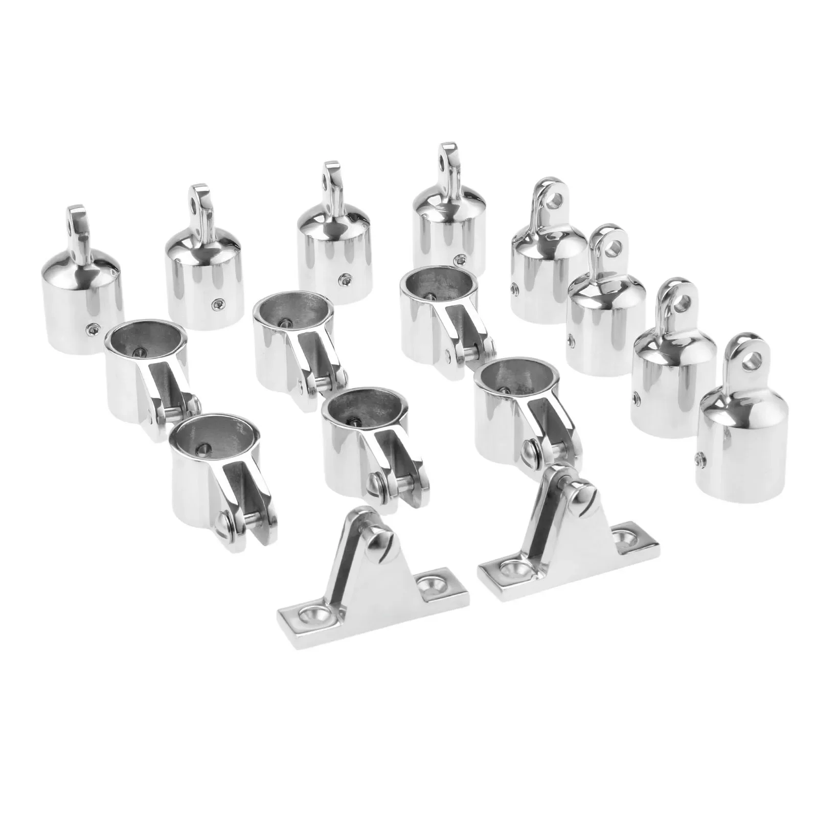 Marine Boat Top Hardware Fitting Set 4 Bow 25mm 1 inch Tube 8 Pcs Eye End Fittings + 6 Pcs Jaw Slide Fittings +2 Pcs Deck Hinges