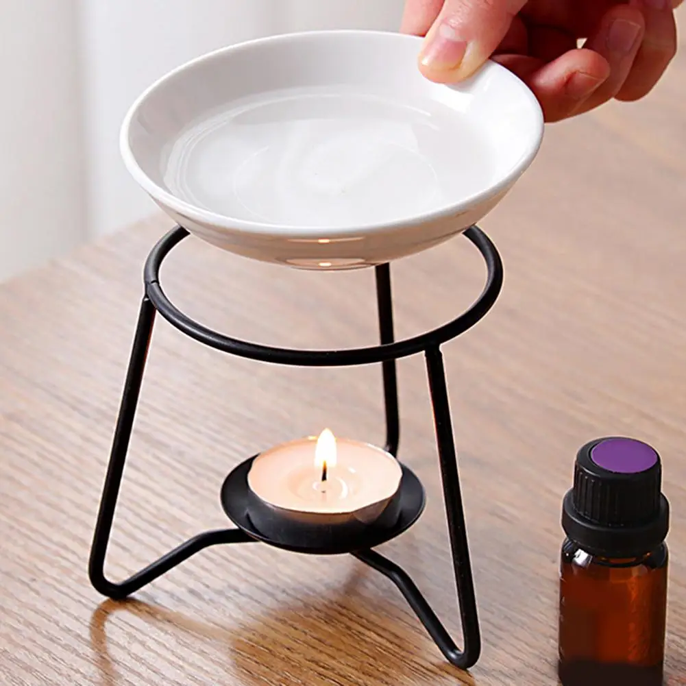 Iron Tealight Candle Holder Grooved Decorative Practical Ceramic Essential Oil Burner Wax Melter Stand