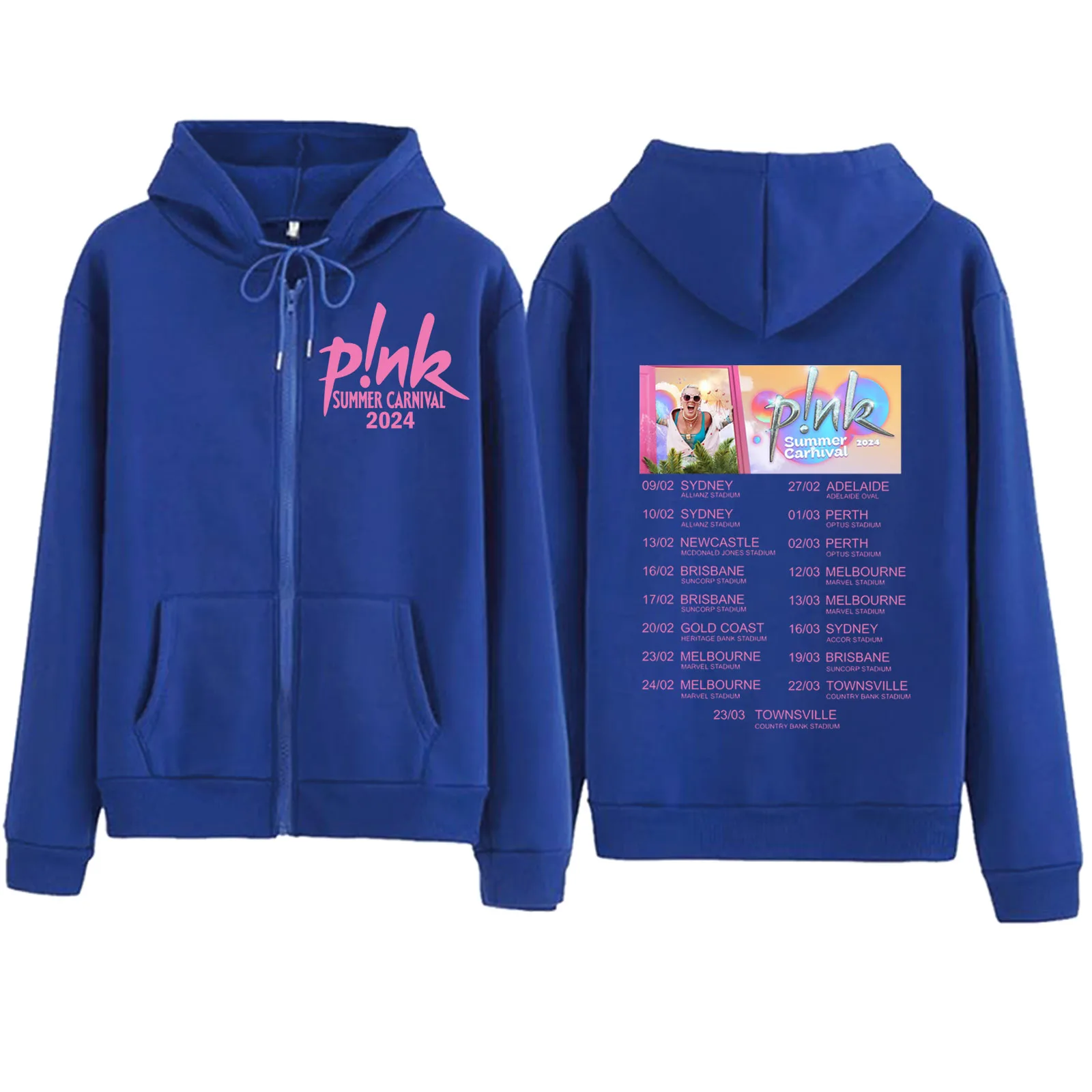 Pink Singer Summer Carnival 2024  Zipper Hoodie Harajuku Hip Hop Pullover Tops Sweatshirt Streetwear Fans Gift Unisex