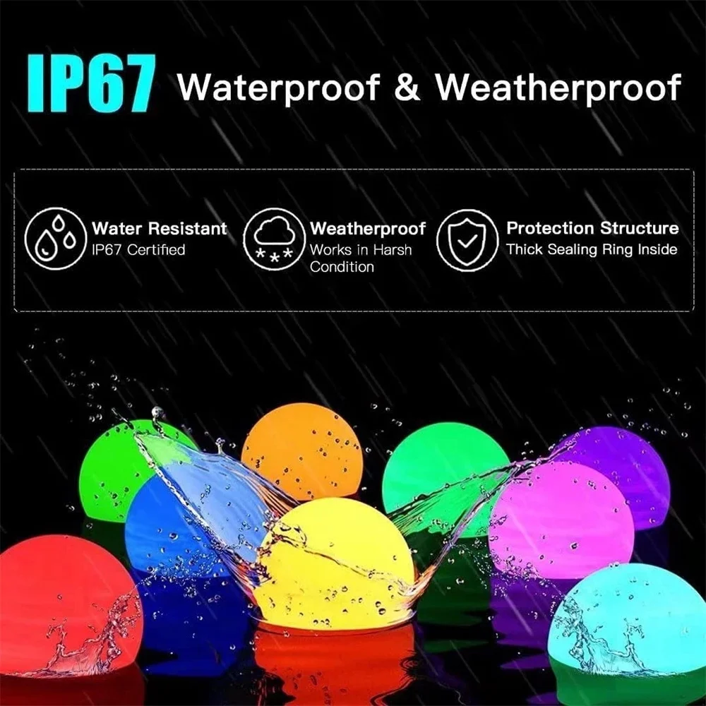 2개 충전식 RGB 플로팅 풀 라이트 3인치 7.8cm LED 풀 볼 조명 (리모컨 포함) IP67 방수 야외 정원 수영장용 목욕 장난감