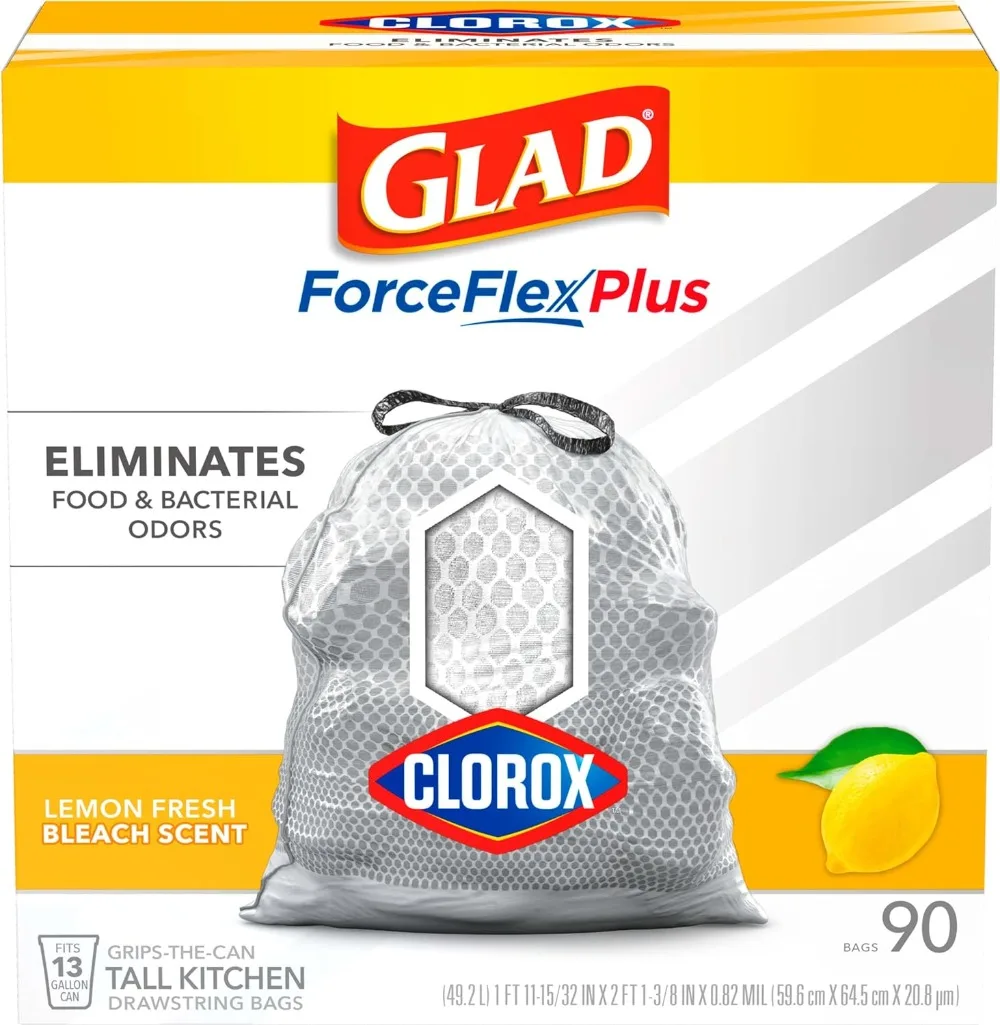 

Высокие кухонные мешки для мусора ForceFlex Plus с Clorox, 13 галлонов, лимонный свежий отбеливатель аромат 90 штук бытовые принадлежности