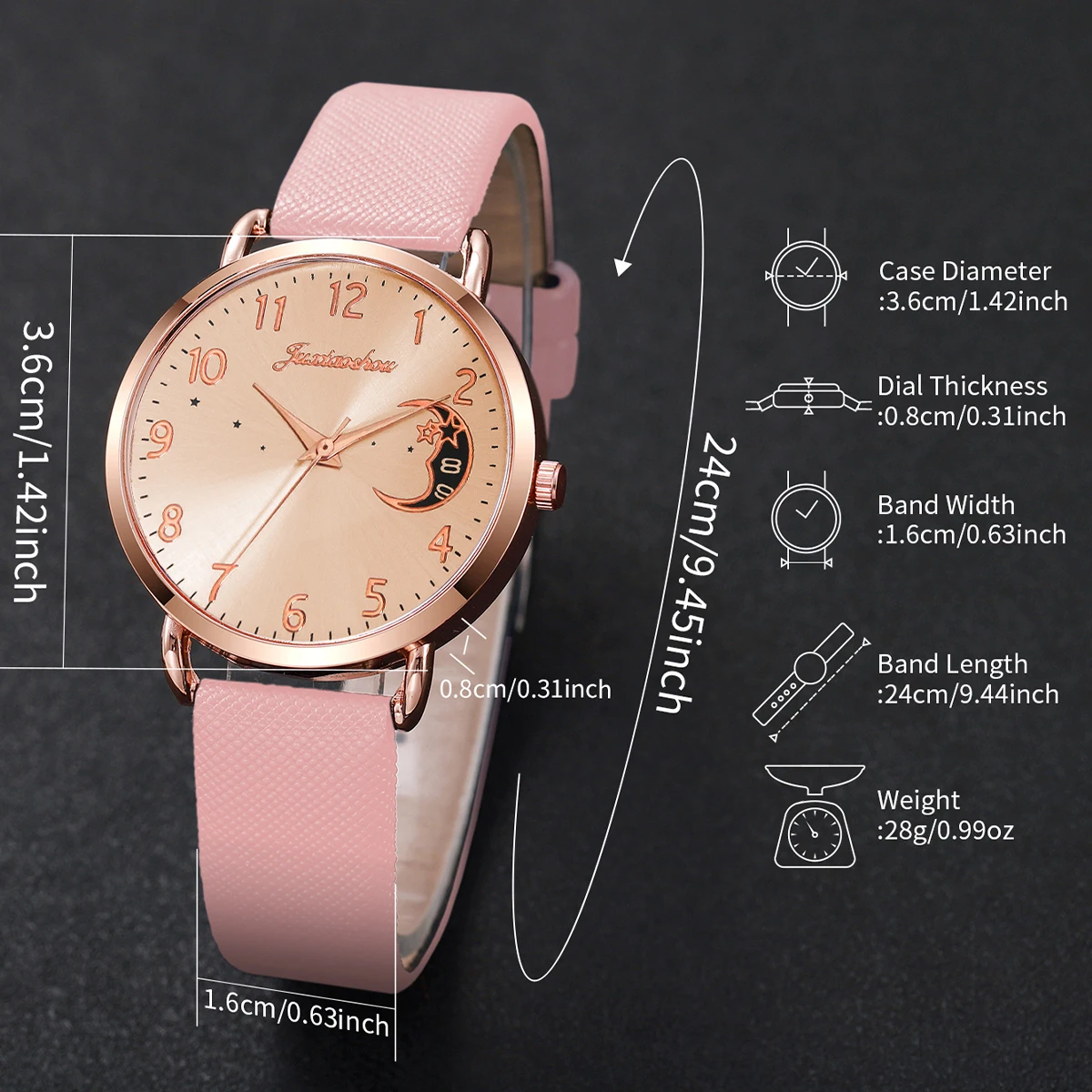 Women's Watch Korean Edition Fashion Moon Star Digital Scale Dial Light Luxury temperament Quartz Watch (Box Not Included)