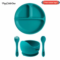 Personalized Name 4PCS Baby Silicone Dinner Sets Toddler Plate Suction Bowl Eating Training Spoon Fork Children's Tableware 1