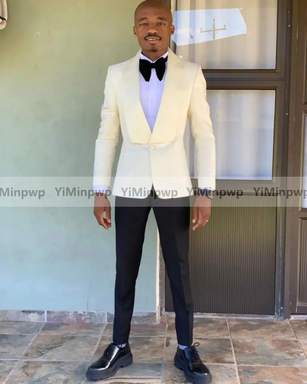 Cream Men Suits 2 Pieces One Button Blazer Sets Wedding Groom Tuxedos Suit terno masculinos completo Jacket+Pants
