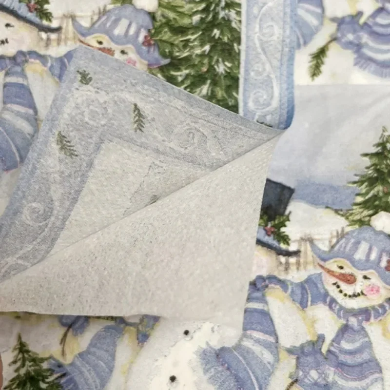 33*33cm 2-Ply Christmas Napkin Festival Party Decoration Paper Three Christmas Snowmen Cartoon Printed Paper Placemats 10/20pcs