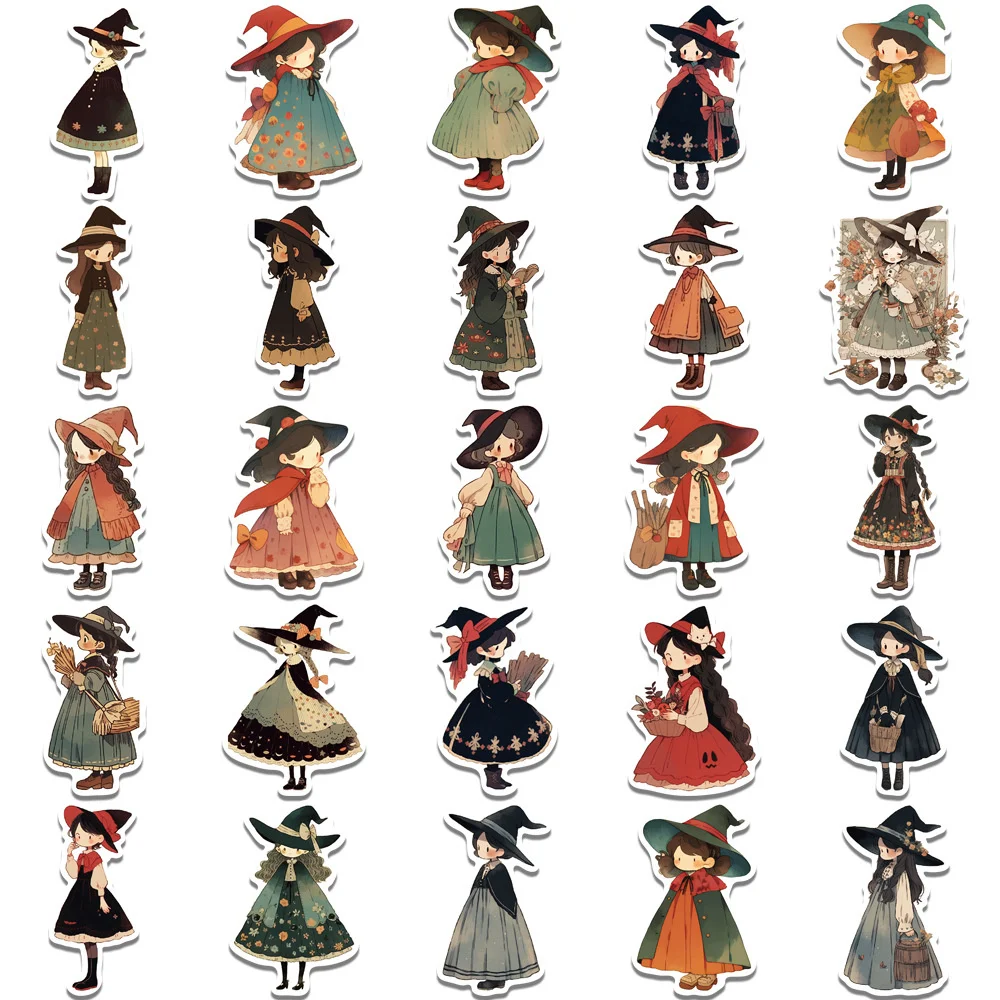 Anime Cute Witch Stickers Pack Ipad Suitcase Phone Case Laptop DIY Sticker Scrapbooking Supplies Journal Accessories 50pcs