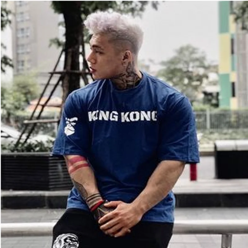Trendy loose fitting men sports short sleeved T-shirt for men summer pure cotton half sleeved gym running training clothes sport t shirt