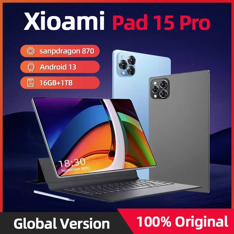 

2024 Original Global Version HD 4K Pad 15 Pro Tablet Android 13 Snapdragon 870 11inch 16GB+1TB 20000mAh Tablet PC 5G WIFI Mi Tab