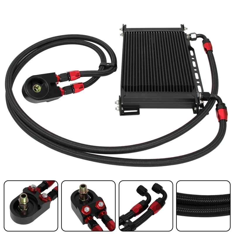 

Universal 25 Row 248mm AN8 Engine Transmission Oil Cooler British Type + Aluminum Filter Adapter Kit Black/Blue