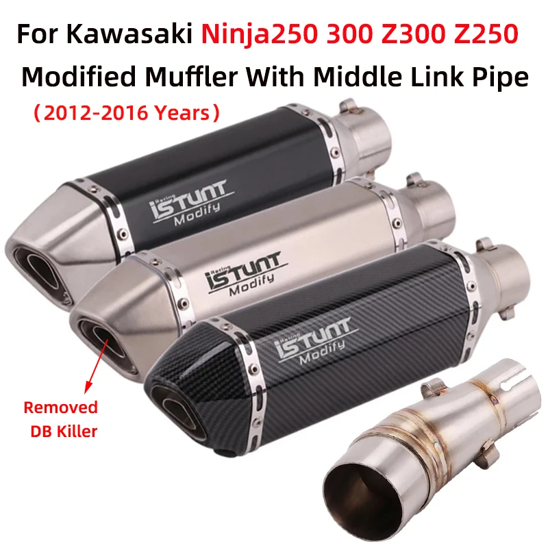 

Slip On For Kawasaki Z250 Z300 Ninja 300 250 2012-2016 Motorcycle Exhaust Escape System Muffler Modify Mid Link Pipe DB Killer