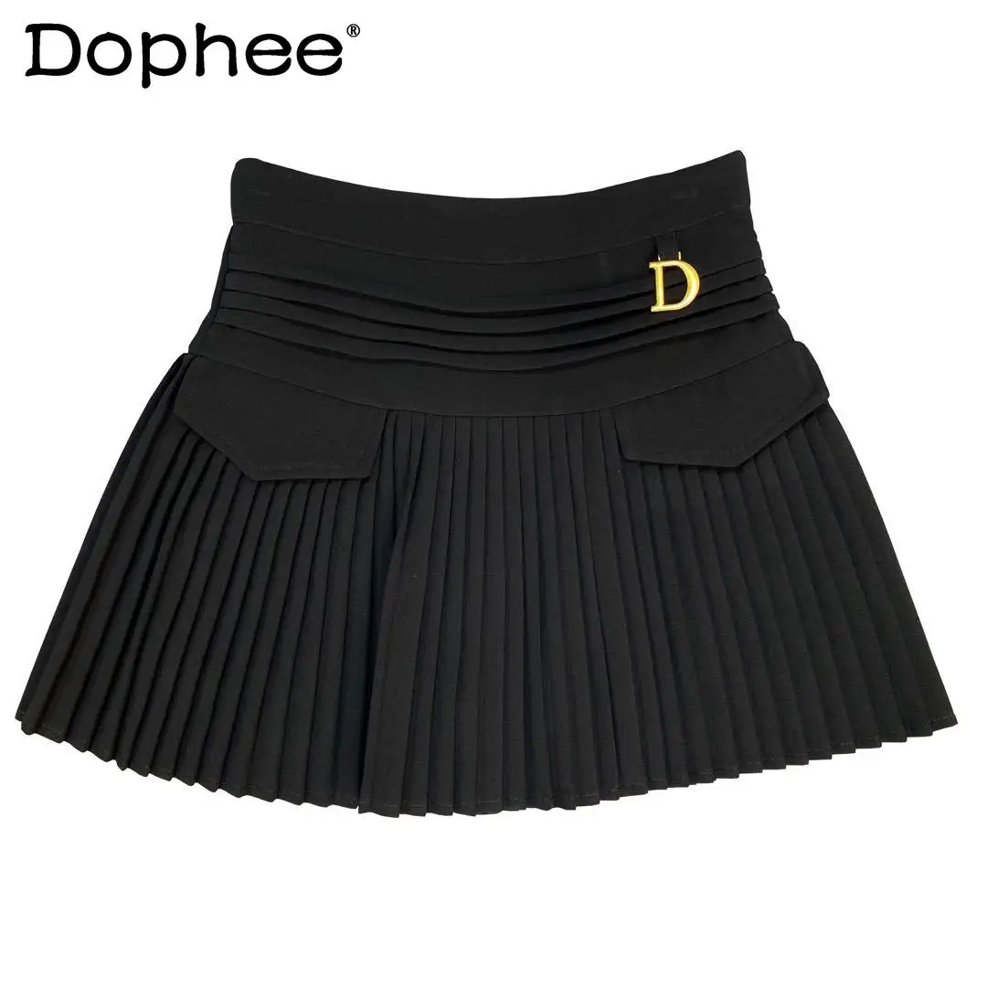 

2023 Spring and Summer Fashion Skirt Pocket Pleated Puffy Skirt Solid Colour Elegant Skirt All-match Simple Skirt for Women