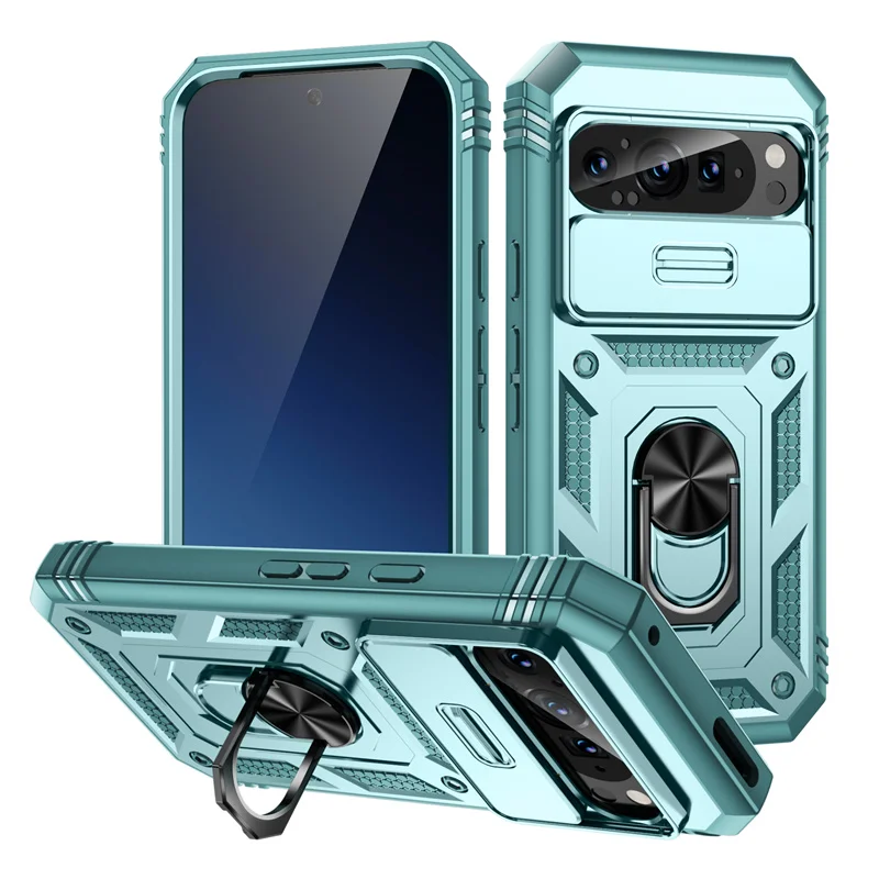 Full Protect Armor Car Magnetic Ring Case with Slide Lens Protection