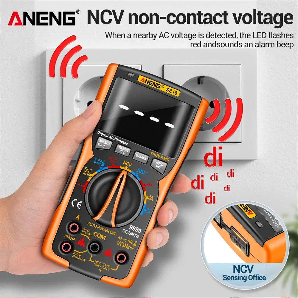 ANENG SZ18 electricista tester digital ac/dc multimeter profesional  voltimetro cables NCV multímetro comprobador de corriente capacimetro  digital