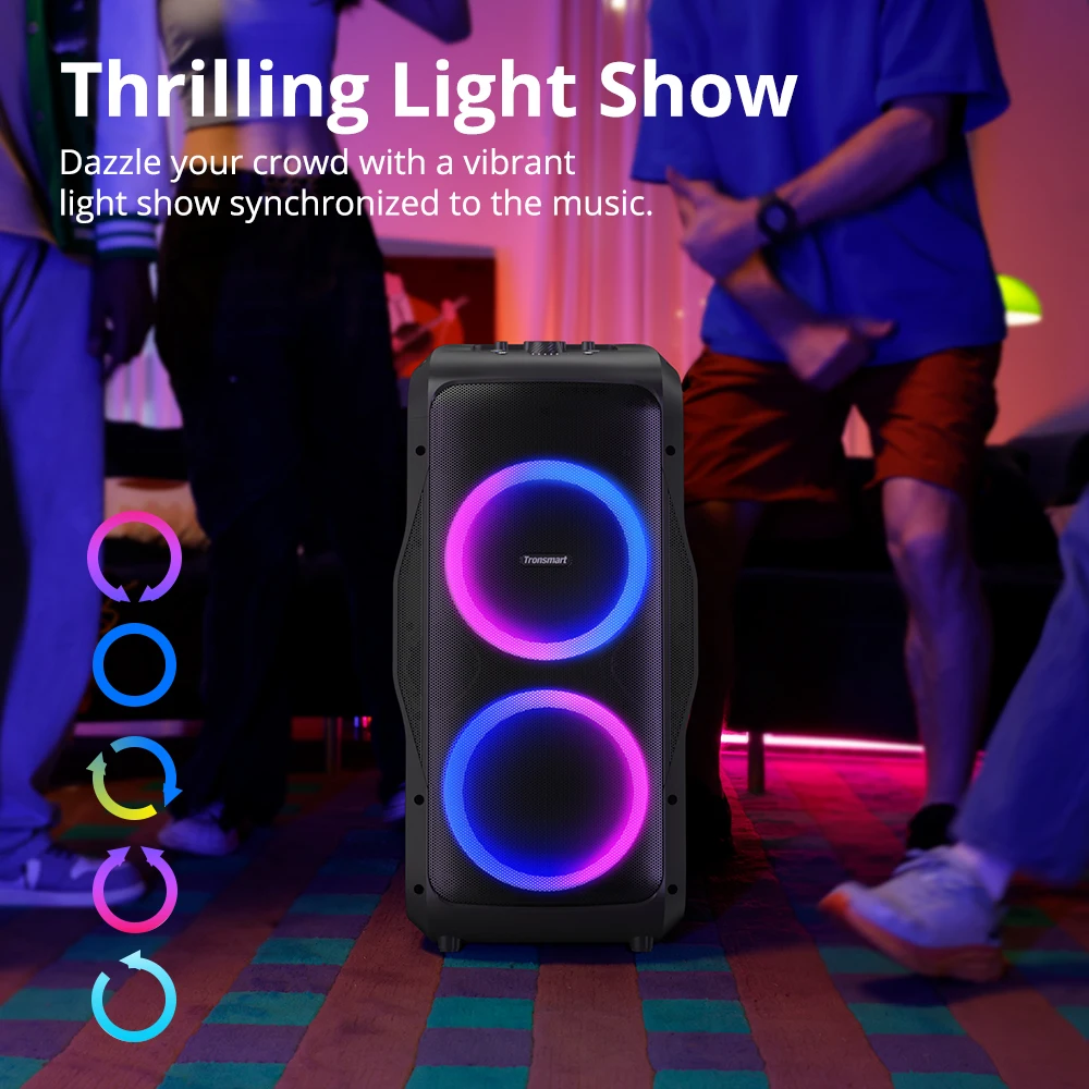 Tronsmart caixa som bluetooth Halo 300 caixa de som com luzes Bluetooth Party Speaker 240W com entrada de guitarra/mic/XLR, TWS, 20H de reprodução, rodas e alavanca oculta, do brasil, Dia dos Namorados