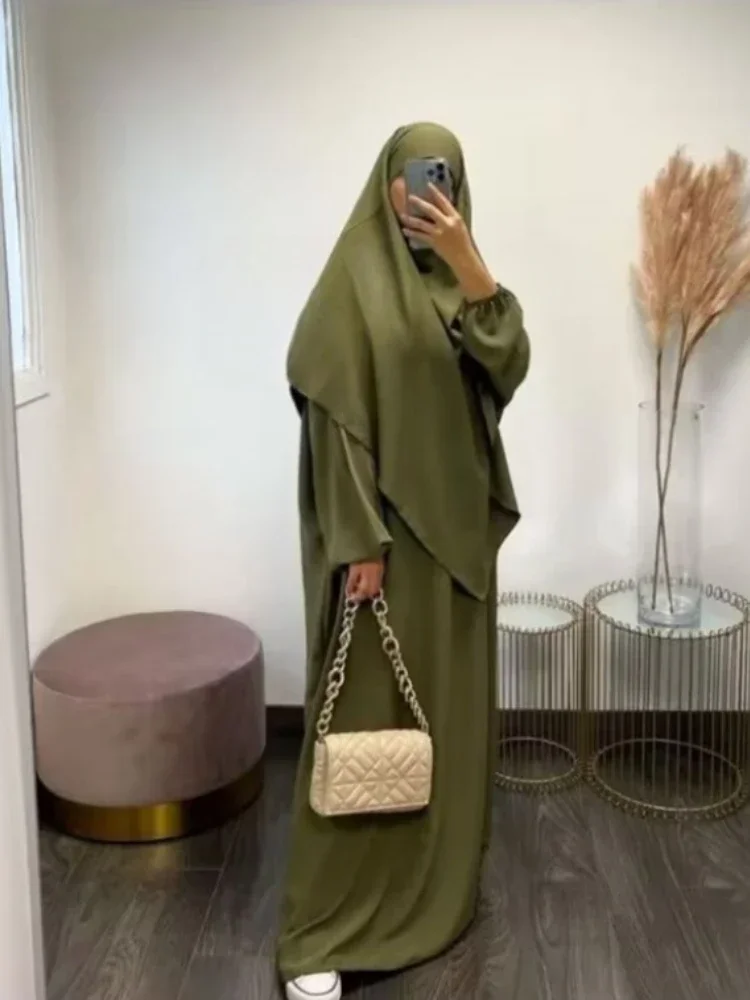 

Jilbab 2 Piece Set Muslim Women Prayer Clothes Layered Long Khimar Hijab + Abaya Dress Ramadan Islamic Dubai Turkey Outfit Niqab