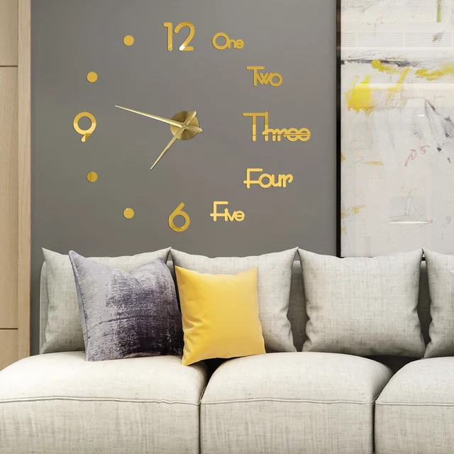 3D Wall Clock DIY Big Wall Clocks Modern Living Room Acrylic Mirror Stickers Self-Adhesive Quartz Watch Silent Home Decoration 2