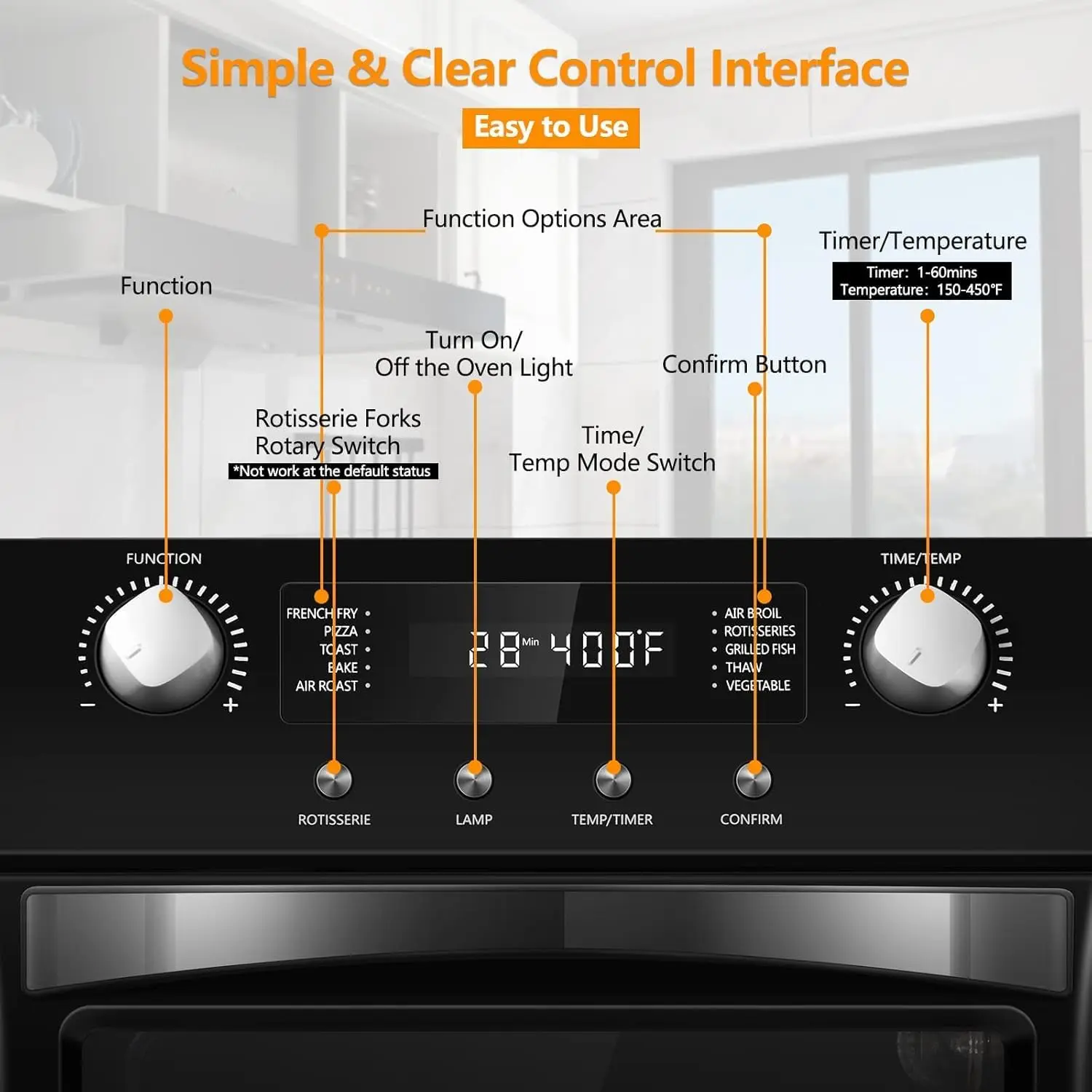 10-in-1 Air Fryer Toaster Oven Combo,24QT Convection Toaster Oven Countertop with Rotisserie & Dehydrator 4