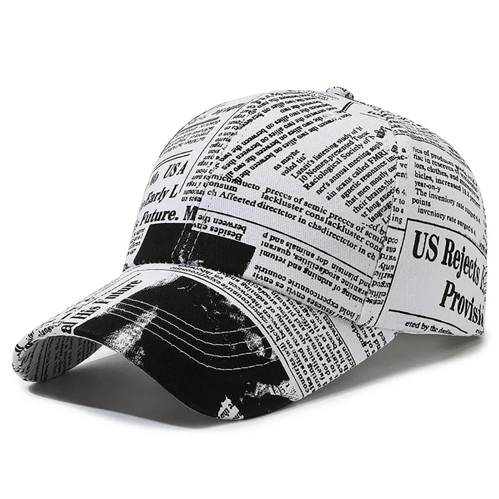 Newspaper Pattern Personality Graffiti Baseball Fashion Street Hip Hop Duck Cap Outdoor Sports Visor Sun Protection Driver Hat