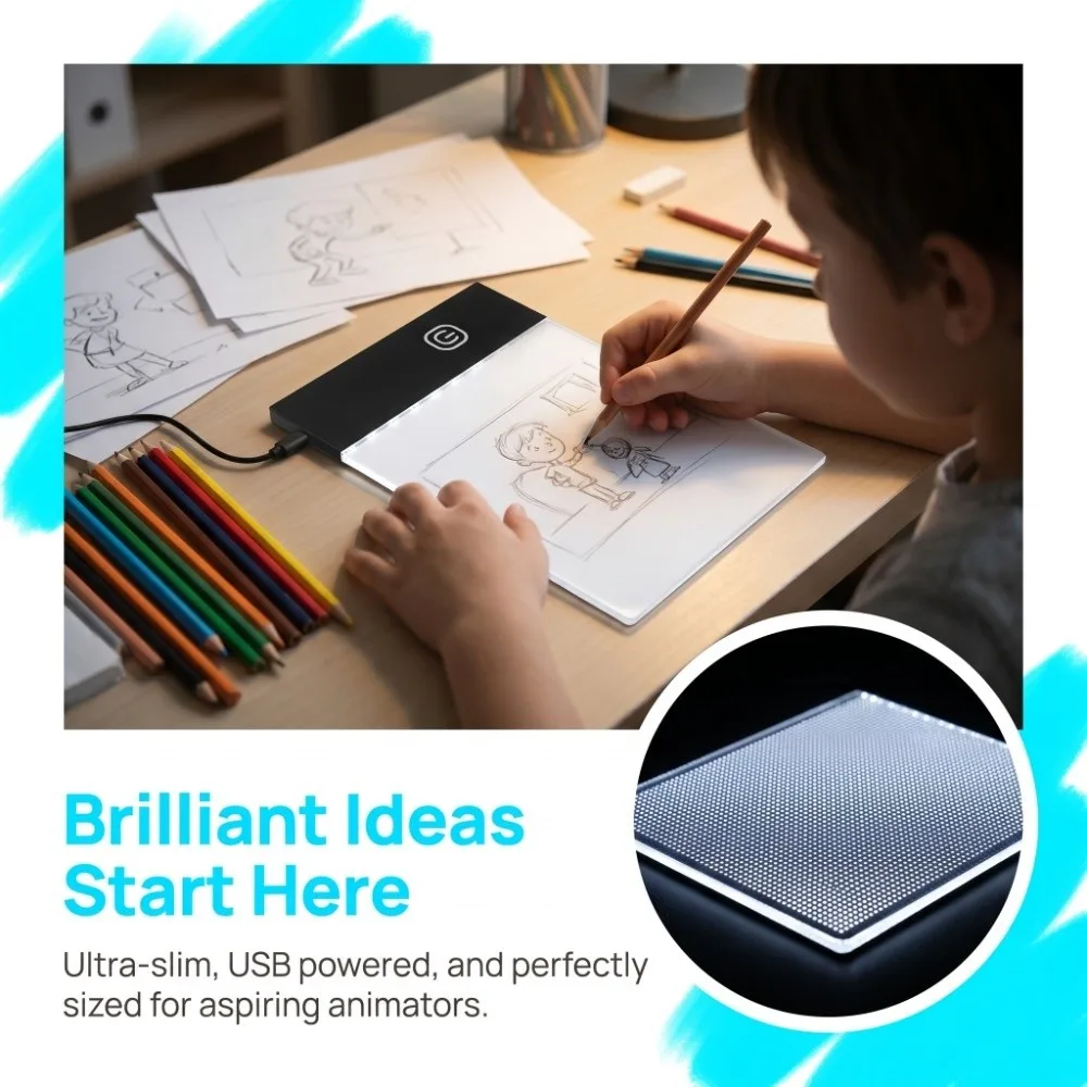 미끄럼 방지 3.3 x 5.1인치 LED 라이트 보드 밝기 조절 가능 USB 전원 공급 드로잉 태블릿 초박형 LED 드로잉 태블릿 드로잉
