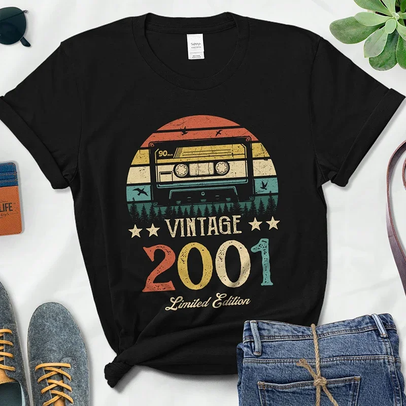 

Vintage 2001 Limited Edition Cassette Women T Shirt 23nd 23 Years Old Birthday Party Fashion Tshirt Girls Gift Classic Top Tee