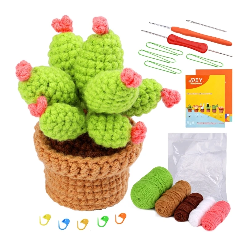 DIY 크로셰 뜨개질 공예 세트 크로셰 뜨개질 후크 원사가 있는 화분 크로셰 뜨개질 키트 바늘 지침, 초보자를 위한 액세서리