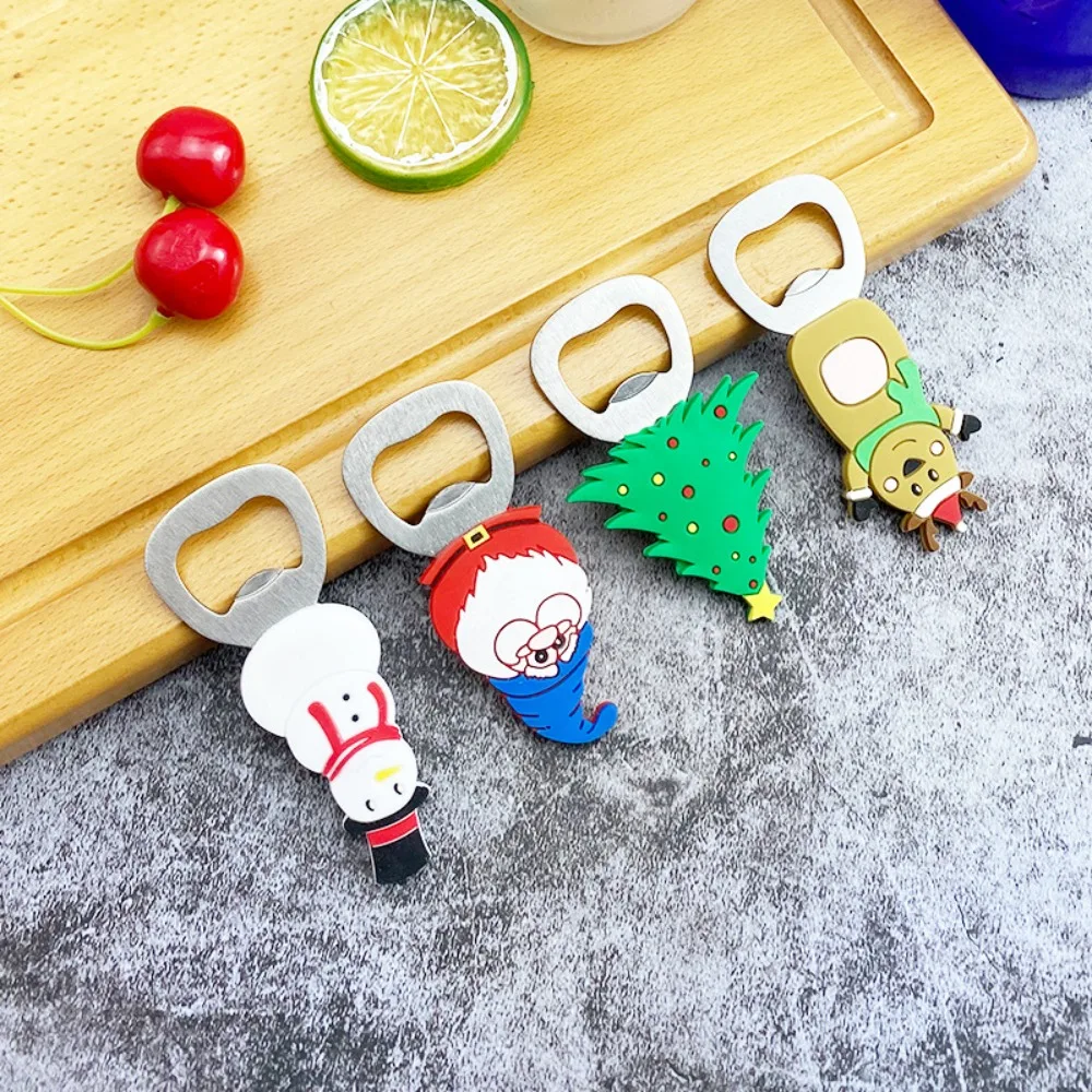 

Silicone Pattern Christmas Beer Opener Stainless Steel with Magnet Beer Starter Santa Elk Snowman Bottle Opener Gift