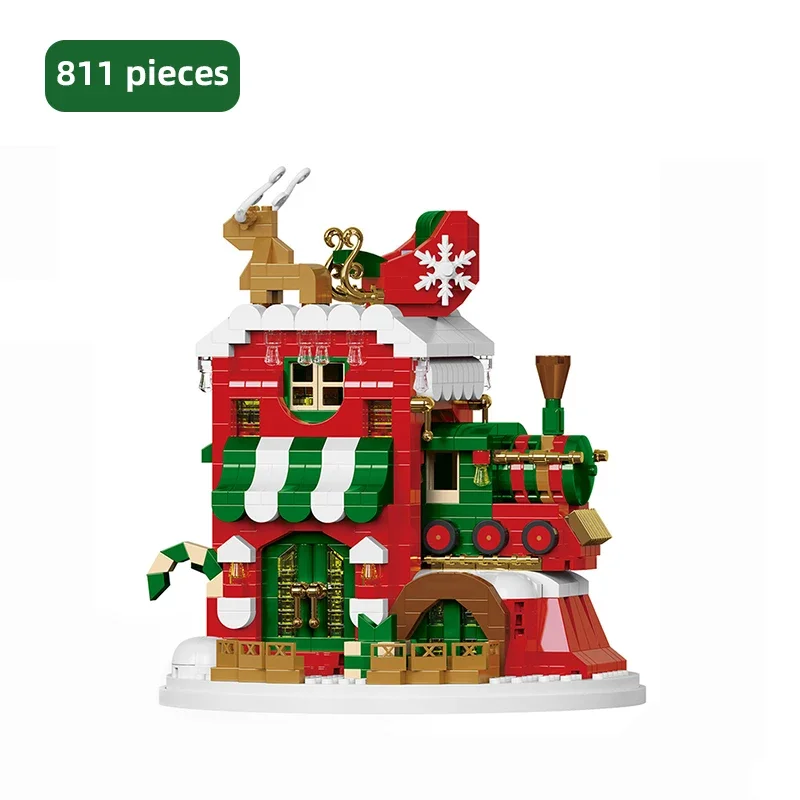 Festive Santa & Reindeer Building Block Puzzle - Christmas Party Table Decoration Toy Set