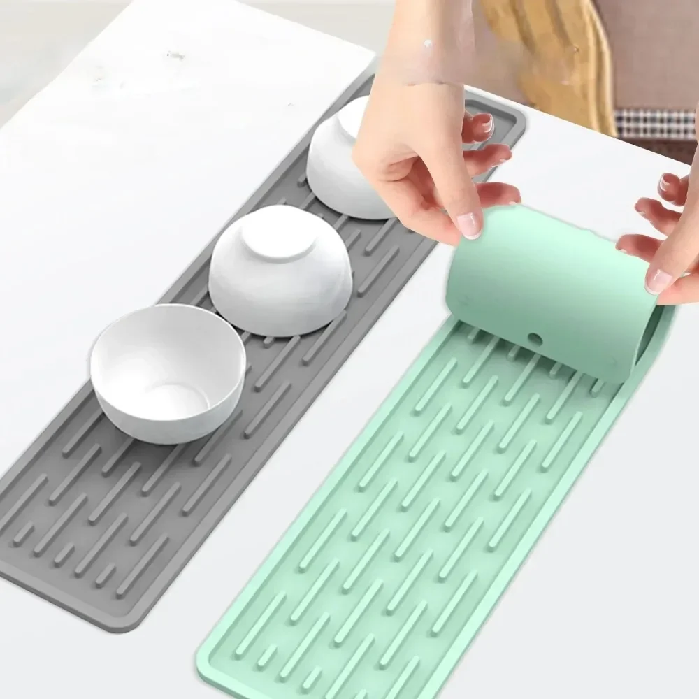 Silicone Drainer Mat Anti Slip Sink Tray Tableware Cushion Organizer Kitchenware Protection Mat Kitchen Storage Pads 55/35cm